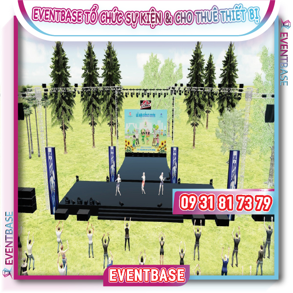 Bản vẽ 3D khu vực sân khấu do Eventbase thiết kế